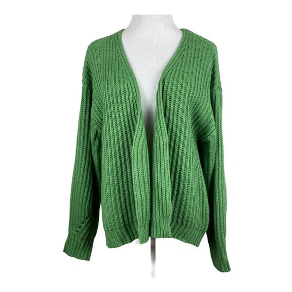 Code X Mode Cardigan Sweater S Chunky Knit Green Open Oversized New - Picture 12 of 12